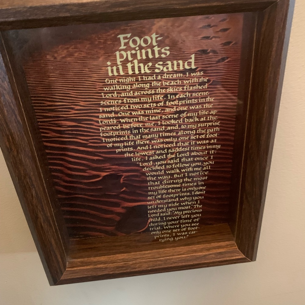 Religious shadowbox - Footprints in the sand shadowbox wall hanging God